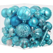 Miaikoe Božični okraski Set 63 kosov, Morska (Teal), Plastika, Otrokom prijazni, Različni premeri 4-11 cm, Vrvice za obešanje, Notranja/zunanja uporaba