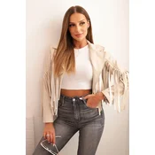 Kesi Włoski Womens jacket made of eco-leather with fringes in boho style beige