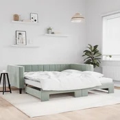 Greatstore Izvlečna dnevna postelja z vzmetnico sv. siva 100x200 cm blago