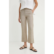 Lanene hlače Sisley boja: bež, ravni kroj, visoki struk