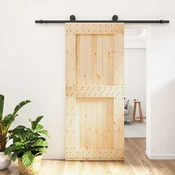 vidaXL Drsna vrata Naravna in črna 90 x 210 cm Masiven borov les