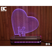 Black Cut 3D Lampa sa 9 razlicitih boja i daljinskim upravljacem - Love ( B19 )