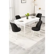 Hanah Home trpezarijski set Rax, sto na razvlacenje i 4 stolice, bela ploca, crna tkanina Babyface