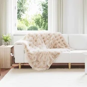 vidaXL Dežnik iz umetnega zajčjega krzna Bež 130 x 150 cm Poliester