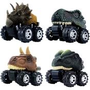 Nikcorp Avtomobilčki dinozavri Monster Truck, set 4 kosov, pogon na poteg pull-back, T-Rex in Triceratops, dolžina 7 cm, 3+ leta