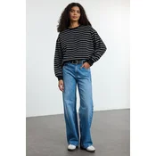 Trendyol Black 2 Thread Crew Neck Striped Regular Knitted Sweatshirt