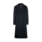 GOBI Cashmere Prehoden plašč Double-Breasted Long Coat črna