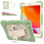 Nikcorp Vzdržljiv zaščitni ovitek za iPad 9.7 (6/5 gen) z vrtljivim stojalom, ročajem in ramenskim pasom, zelen