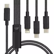 LINQ LinQ, Kabel USB-C z Lightning + 2 USB-C 60W Fast Charge 1,2 m dolg, Črna, (5000220128)
