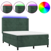 vidaXL vidaXL Box spring postelja z vzmetnico LED tem. zelena 140x190cm žamet, (20894774)