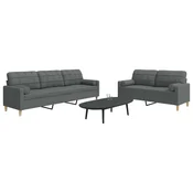 2-dijelni set sofa s ukrasnim jastucima tamnosivi od tkanine