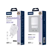 Jellico adapter A77 hišni polnilec 3.0A Quick Charge 22,5W vhod USB A s kablom TYPE C - (EU Blister) - bel