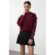 Trendyol Claret Red Soft Textured Ribbon/Bow Detailed Knitwear Sweater