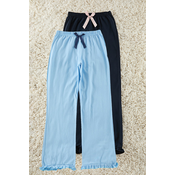 Trendyol Blue-Multicolored 2-Pack 100% Cotton Ruffle and Ribbon/Bow Knitted Pajama Bottoms