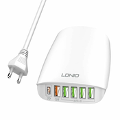 LDNIO Omrežni polnilec A6573C EU 5USB, USB-C 65W + napajalni kabel