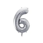 PartyDeco Folija balon številka 6 srebrn 86 cm