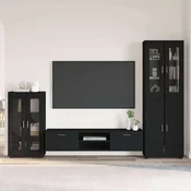vidaXL Komplet TV omaric s predalom s polico Črna Konstruiran les