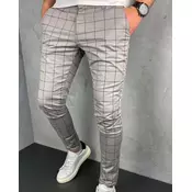 Squareonline Muške karirane pantalone, Slim fit, Svetlosive