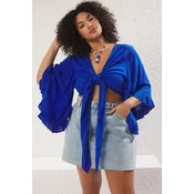 Trendyol Curve Indigo Crinkle Beachwear Plus Size Blouse