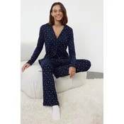 Trendyol Navy Blue 100% Cotton Galaxy Patterned Knitted Pajamas Set