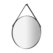 SAPHO Elegantno okroglo ogledalo ORBITER s prefinjenim kožnim trakom, 60 cm, mat črna