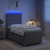 vidaXL LED posteljni pod z vzmetnico Svetlo siva 90 x 200 cm Blago