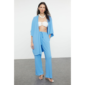 Trendyol Blue Woven Crepe Kimono Trouser Set
