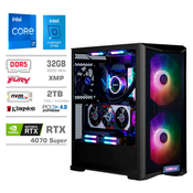 Računalnik MEGA TWR S10 i7-14700F/RTX4070 Super/32GB-DDR5/2TB-4.0/1000W/Brez OS/črna RGB