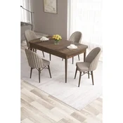 Hanah Home trpezarijski set Roz, sto na razvlacenje i 4 stolice, ploca u dekoru drveta Baroque, kapucino tkanina Babyface