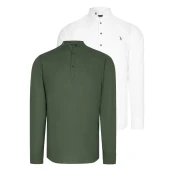 DOUBLE SET G783 DEWBERRY JUDGE COLLAR SHIRT-WHITE-KHAKI