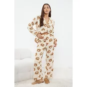 Trendyol Ecru Teddy Bear Patterned Wellsoft Knitted Pajama Set