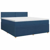 vidaXL Postelja boxspring z vzmetnico Modra 160 x 200 cm Blago