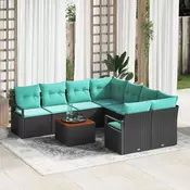 vidaXL vidaXL Vrtna sedežna garnitura z blazino 9 pcs Črna poli ratan, (5000153940)
