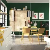 VIHALS / VIHALS Sto i 4 stolice, zelena/žuta Tibbleby žuta, 120/180x74 cm