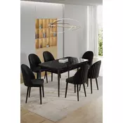 HANAH HOME Rasklopivi trpezarijski sto i stolice (7 delova) Enya Black Marble Black