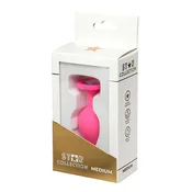 Gardj Europe Star Collection – roza silikonski analni čep M – prozoren kamen