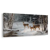 Slika jelenja družina pozimi - 60x30