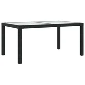 Vidaxl Vrtna miza 150x90x75 cm kaljeno steklo in poli ratan črna