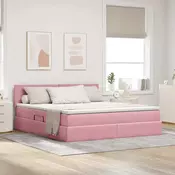 LED krevet za pohranu s madracem Ružičasta 160 x 200 cm Baršun