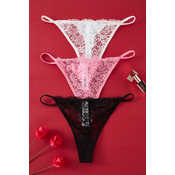 Trendyol Black-Pink-White 3-Pack Lace Thong Knitted Panties