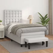 Greatstore Box spring postelja z vzmetnico bela 80x200 cm umetno usnje