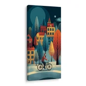 Slika kolesar v zimskem mestu - 60x120