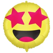 Emoji folija balon – Nasmejan obraz z zvezdnatimi očmi 46 cm