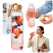 B.U. 550 ml steklena steklenica za vodo z žlebičastim vzorcem (roza)