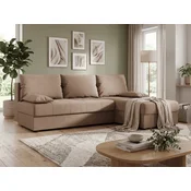 AKCIJA Raztegljiva obojestranska sedežna garnitura v L-obliki VENORIA SLIM 200x143 cm, bež + 2 blazini BREZPLAČNO II. kakovost