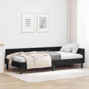 vidaXL Kotni posteljni okvir Črna 90 x 190 cm Samet in inženirski les