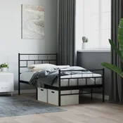 shumee vidaXL Kovinski posteljni okvir z vzglavjem in vznožjem črne barve 100x200 cm