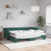 Greatstore Izvlečna dnevna postelja z vzmetnico zelena 80x200 cm žamet