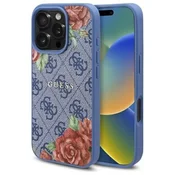 slomart Etui Guess 4G Flowers Print MagSafe za iPhone 16 Pro - modro