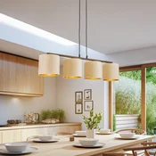 EMIBIG LIGHTING Visoka svetilka Jari s tkaninskim senčnikom, 4-kraka, bela-zlata - Dnevna soba/jedilnica - bel, zlato, črno - Tkanine/tekstil